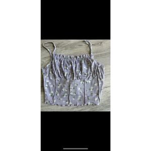 Women Junior Top Crop Shirt Purple With White Flowers Strappy Tank #485